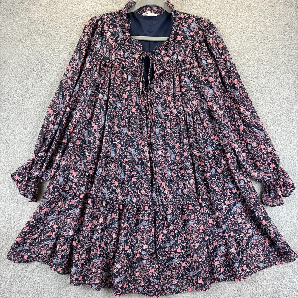 Melloday Dress Medium Cottage Prairie Boho Floral Tiered Ruffle Balloon Sleeve
